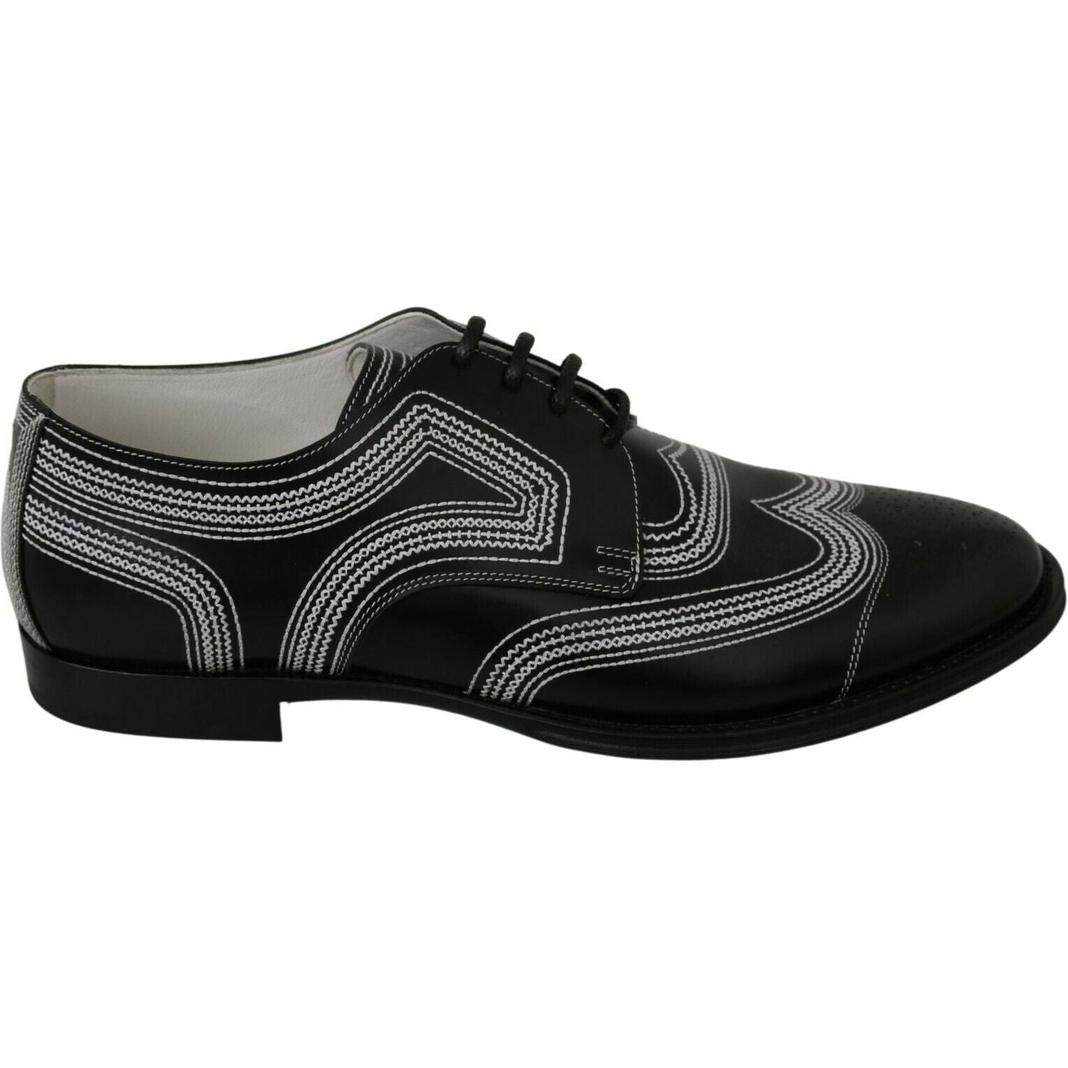 Dolce & Gabbana Black Leather Derby Formal White Lace Shoes