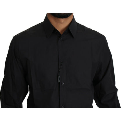 Dolce & Gabbana Black Cotton Formal Dress Men Top Shirt