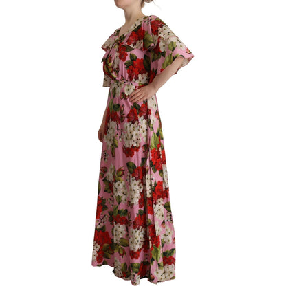 Dolce & Gabbana Pink Floral Silk Stretch Gown Maxi Dress