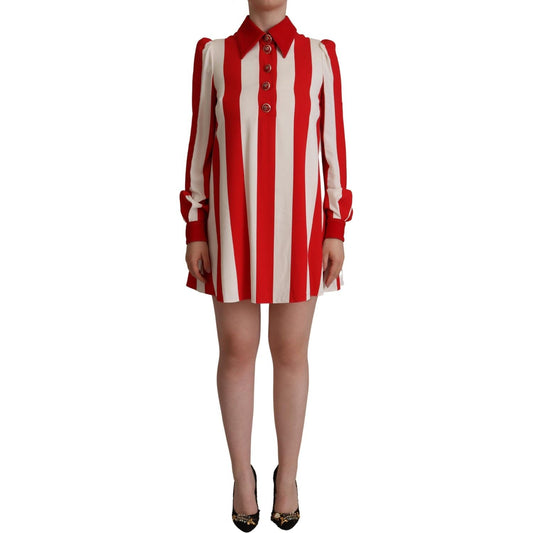 Dolce & Gabbana White Red Stretch Mini Shirt Gown Dress DR28675- 40