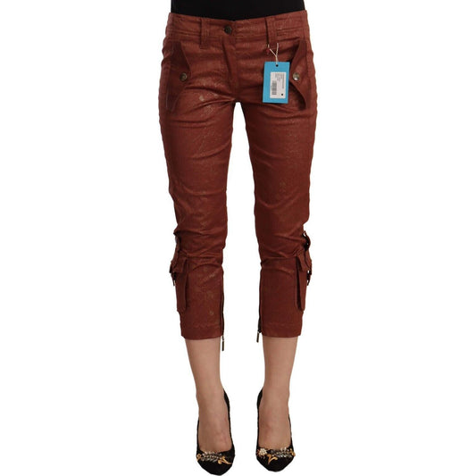 Just Cavalli Brown Lurex Mid Waist Cotton Cropped Capri Pants PAN72199 - 42