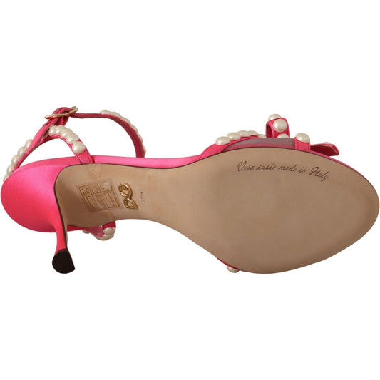 Dolce & Gabbana Pink Satin White Pearl Crystals Heels Shoes LA9788- 35