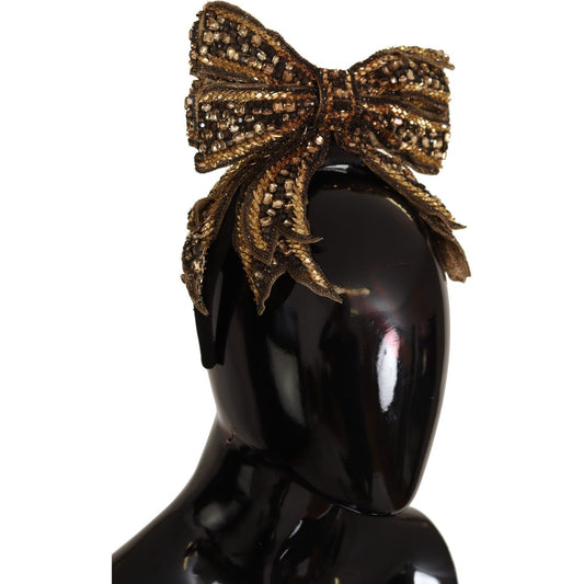 Dolce & Gabbana Gold Crystal Beaded Sequined Silk Bow Headband Diadem SMY100822#