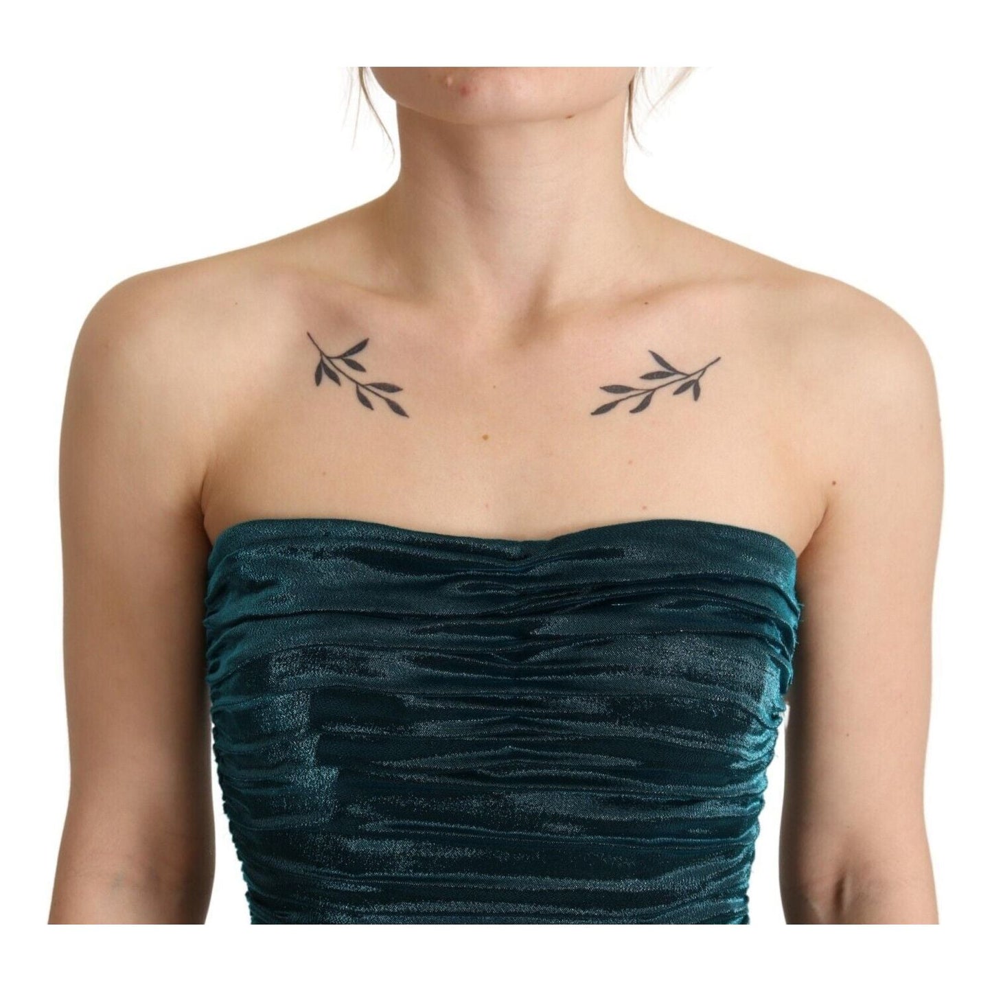 Dolce & Gabbana Turquoise Bustier Bodice Draped Midi Dress DR28617#2- 40