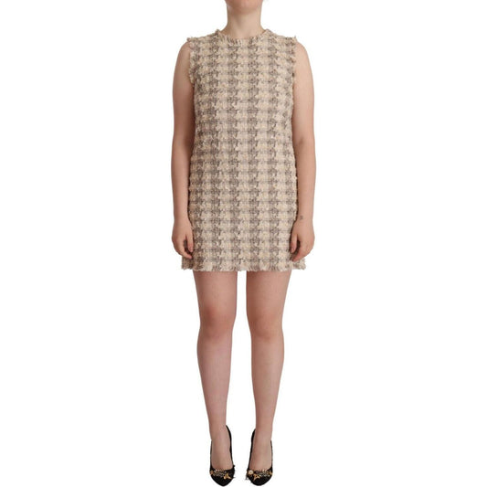 Dolce & Gabbana Beige Checkered Sleeveless Mini Shift Dress DR28615 - 40