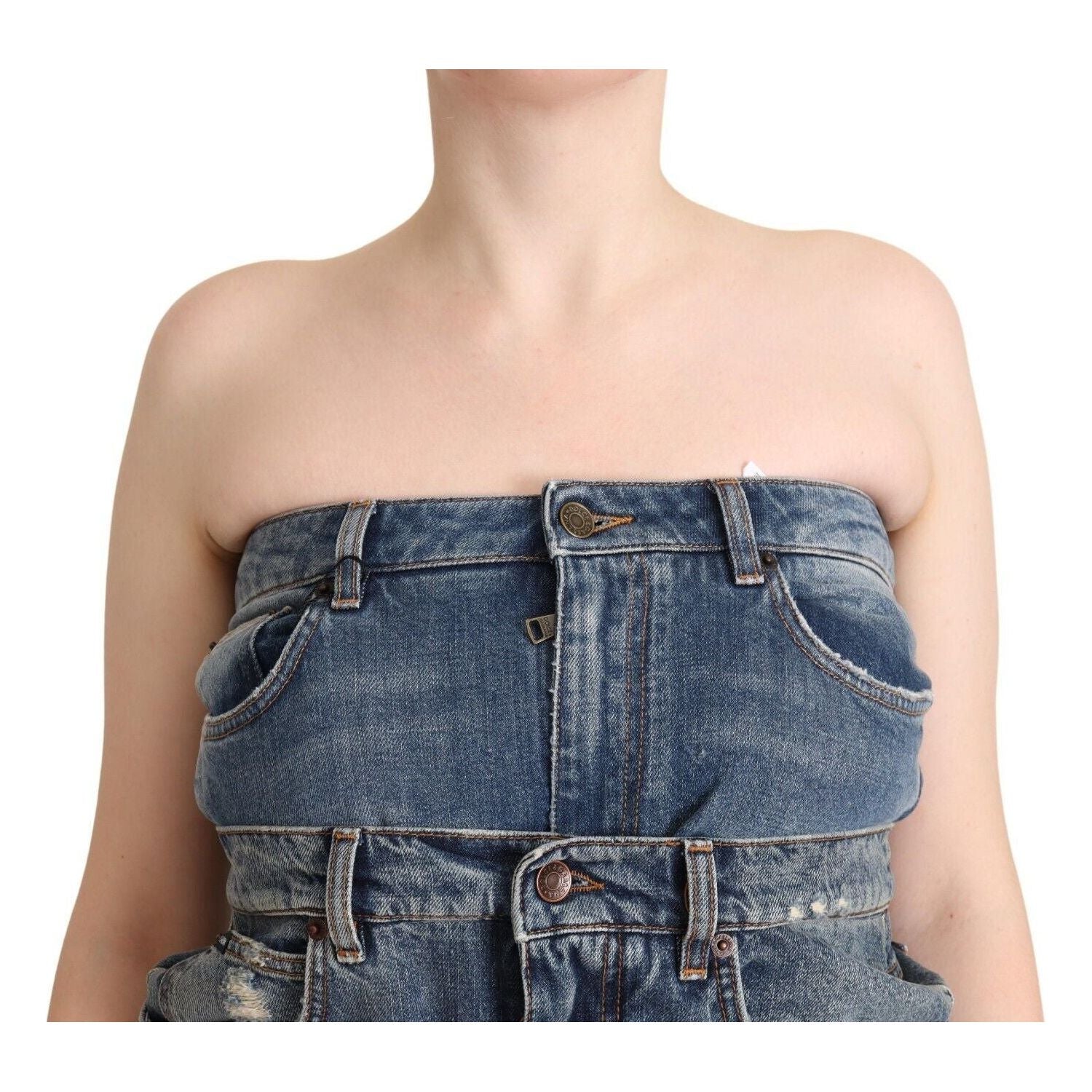 优雅深蓝色牛仔连身裤