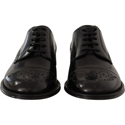 Dolce & Gabbana Black Leather Wingtip Mens Formal Derby Shoes