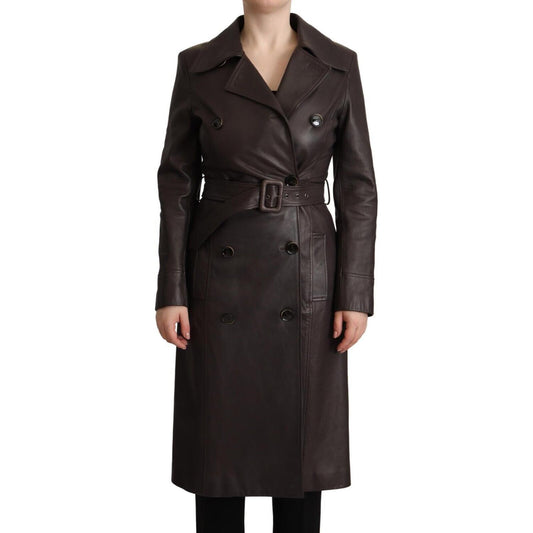 Dolce & Gabbana Dark Brown Leather Long Sleeves Belted Jacket JKT3286 - 40