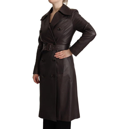 Dolce & Gabbana Dark Brown Leather Long Sleeves Belted Jacket JKT3286 - 40