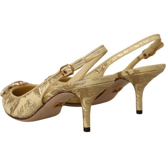 Dolce & Gabbana Gold Crystal Slingbacks Pumps Heels Shoes LA9763- 35
