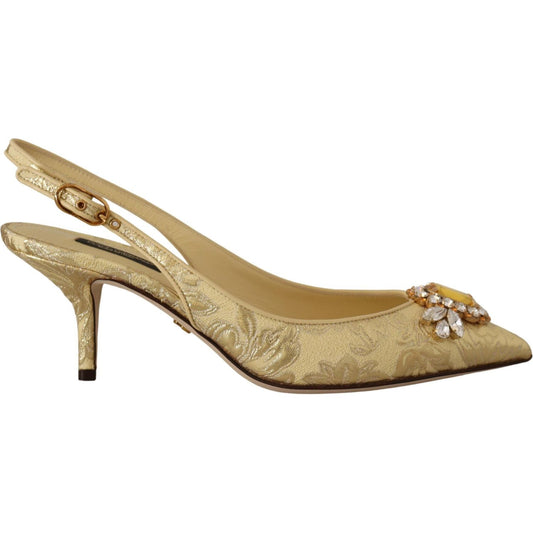 Dolce & Gabbana Gold Crystal Slingbacks Pumps Heels Shoes LA9763- 35