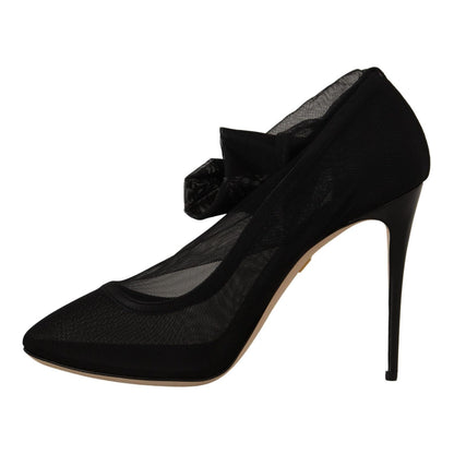 Dolce & Gabbana Black Stretch Tulle Stretch Boots Shoes