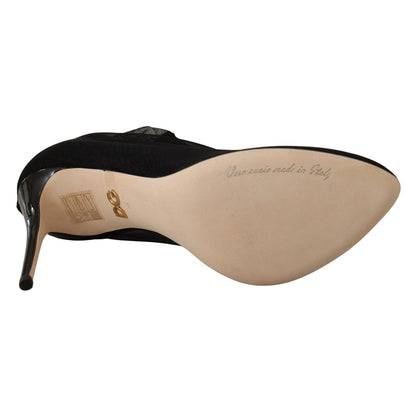 Dolce & Gabbana Black Stretch Tulle Stretch Boots Shoes