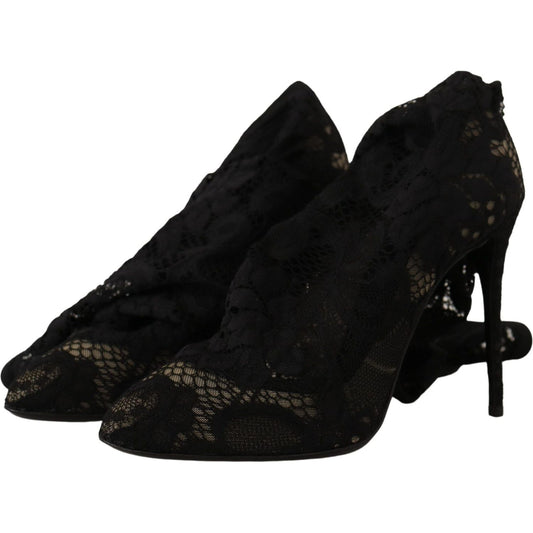Dolce & Gabbana Black Stretch Socks Taormina Lace Boots Shoes