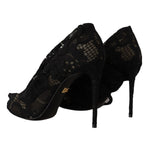 Dolce & Gabbana Black Stretch Socks Taormina Lace Boots Shoes