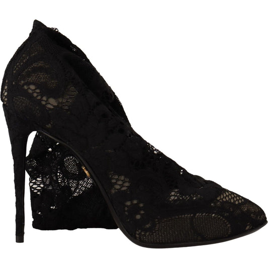 Dolce & Gabbana Black Stretch Socks Taormina Lace Boots Shoes