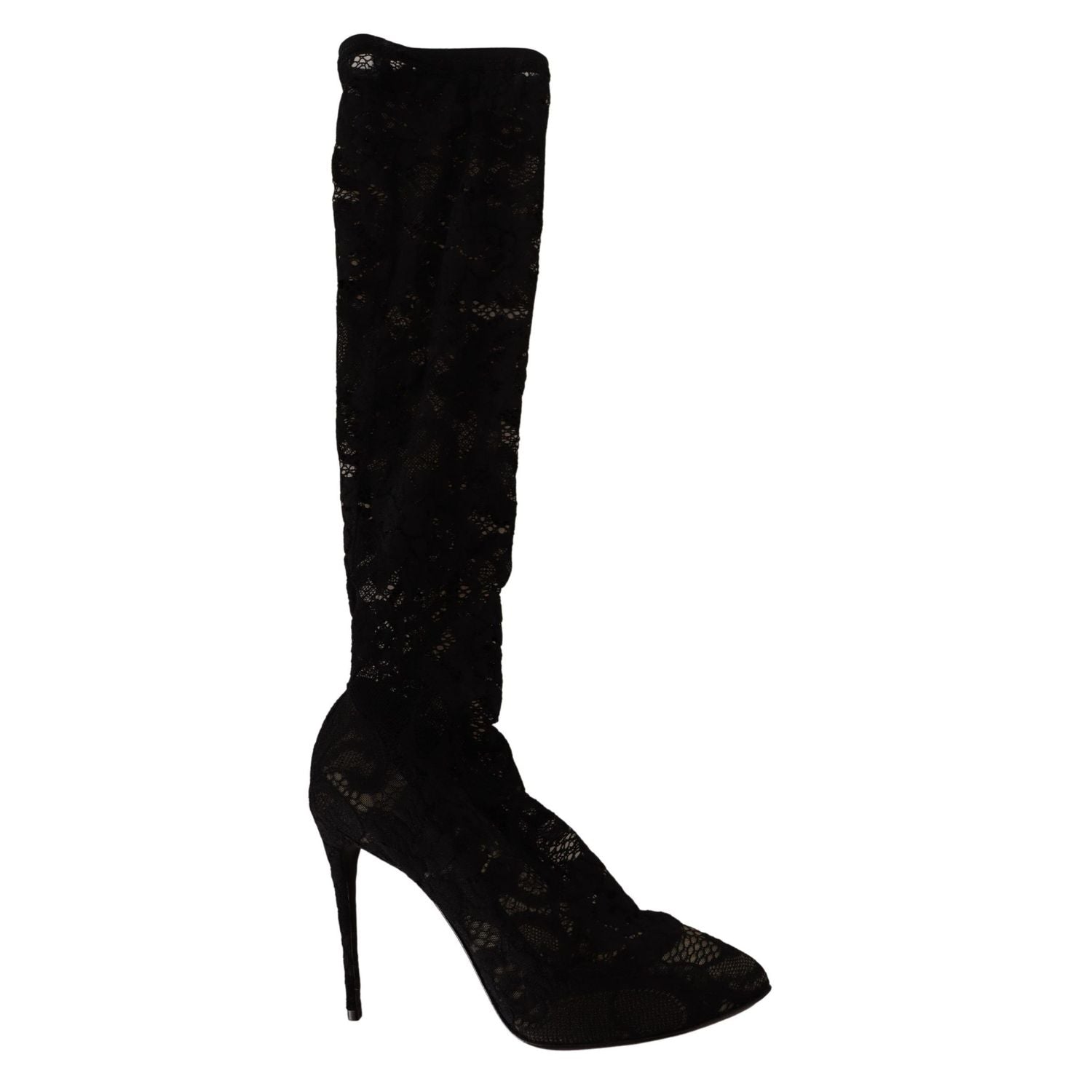 Dolce & Gabbana Black Stretch Socks Taormina Lace Boots Shoes