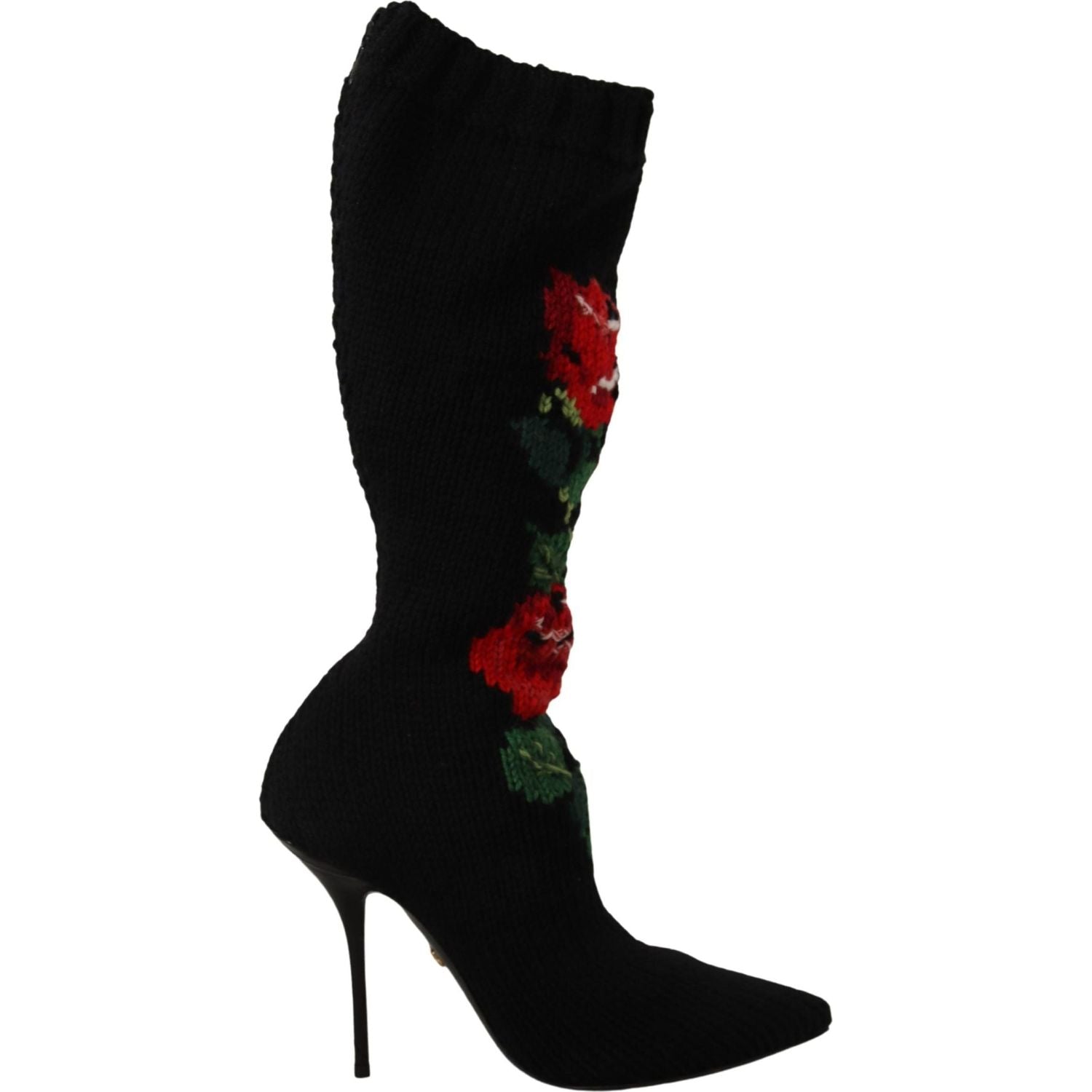 Dolce & Gabbana Black Stretch Socks Red Roses Booties Shoes