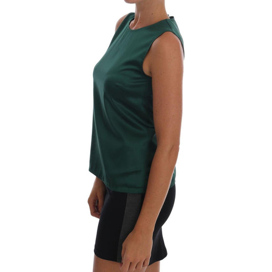 Dolce & Gabbana Dark Green Silk Sleeveless Round Neck Tank Top