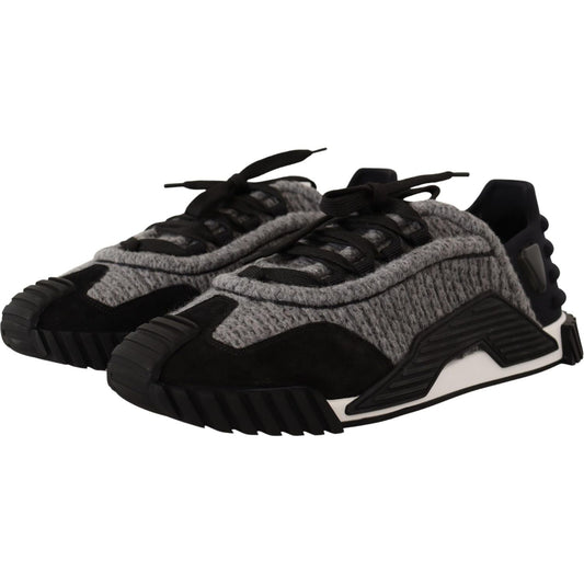 Dolce & Gabbana Black Gray Fabric Lace Up NS1 Sneakers Shoes