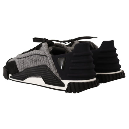 Dolce & Gabbana Black Gray Fabric Lace Up NS1 Sneakers Shoes