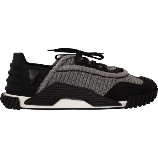 Dolce & Gabbana Black Gray Fabric Lace Up NS1 Sneakers Shoes