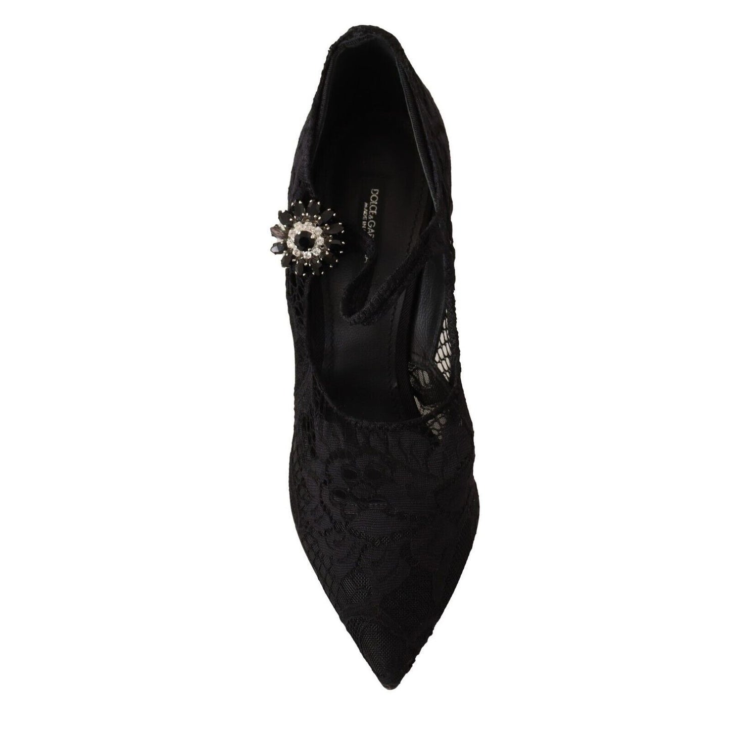 Dolce & Gabbana Black Lace Crystals Heels Mary Jane Pumps Shoes