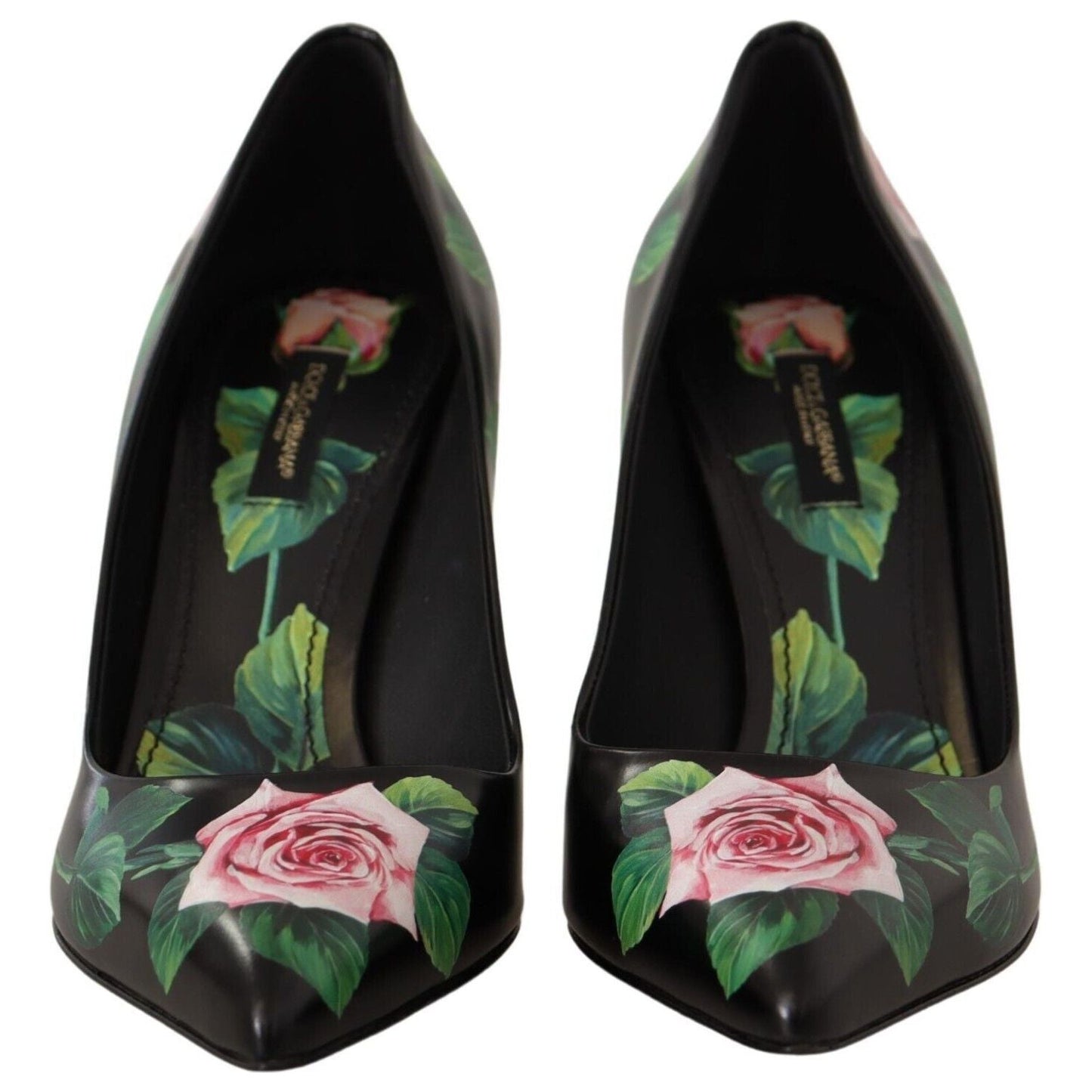 Dolce & Gabbana Black Leather Roses High Heels Pumps Shoes LA9966-35