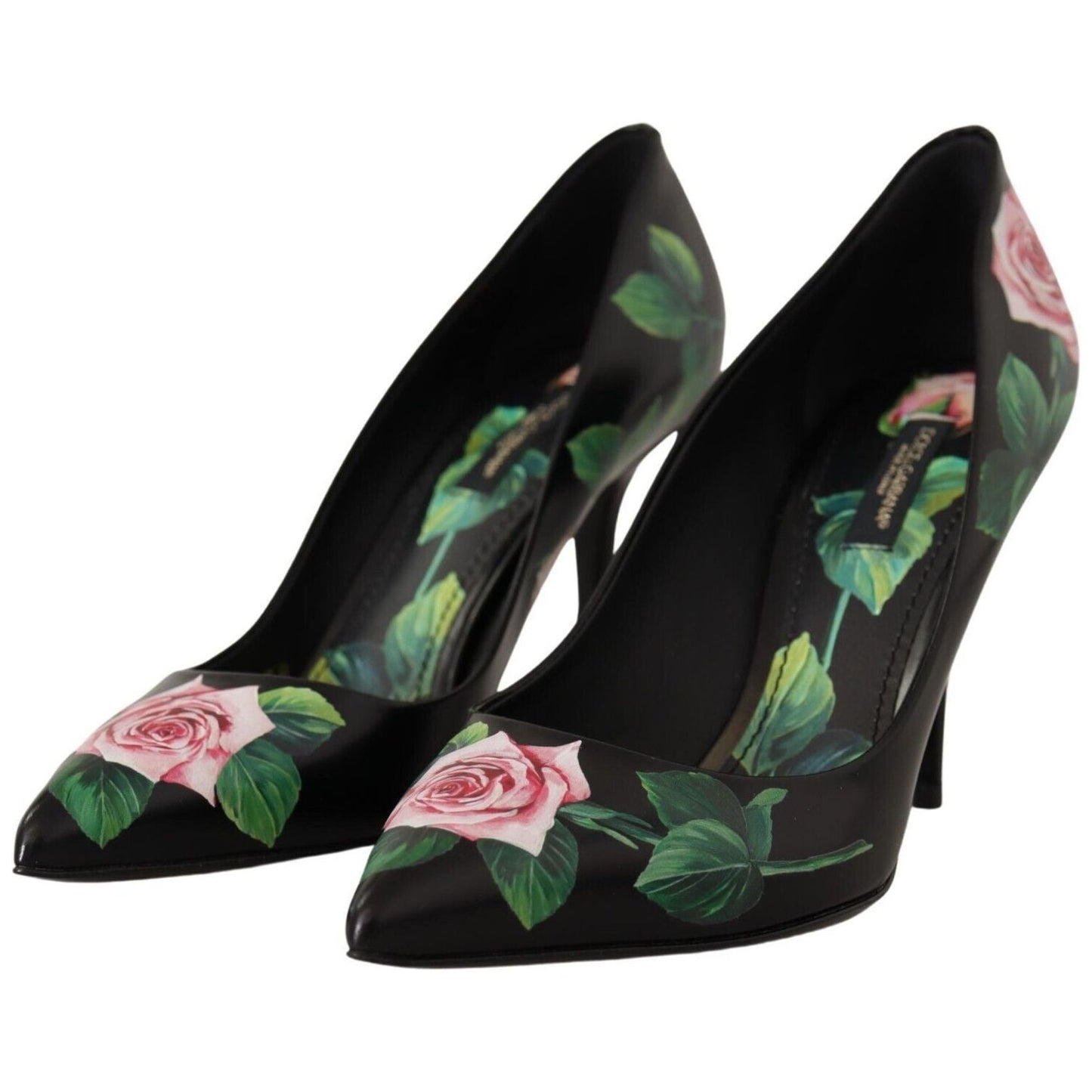 Dolce & Gabbana Black Leather Roses High Heels Pumps Shoes LA9966-35