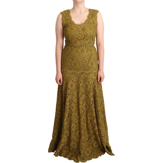 Dolce & Gabbana Brown Floral Lace Maxi Floor Length Dress DR28314 - 40