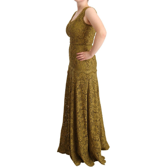 Dolce & Gabbana Brown Floral Lace Maxi Floor Length Dress DR28314 - 40