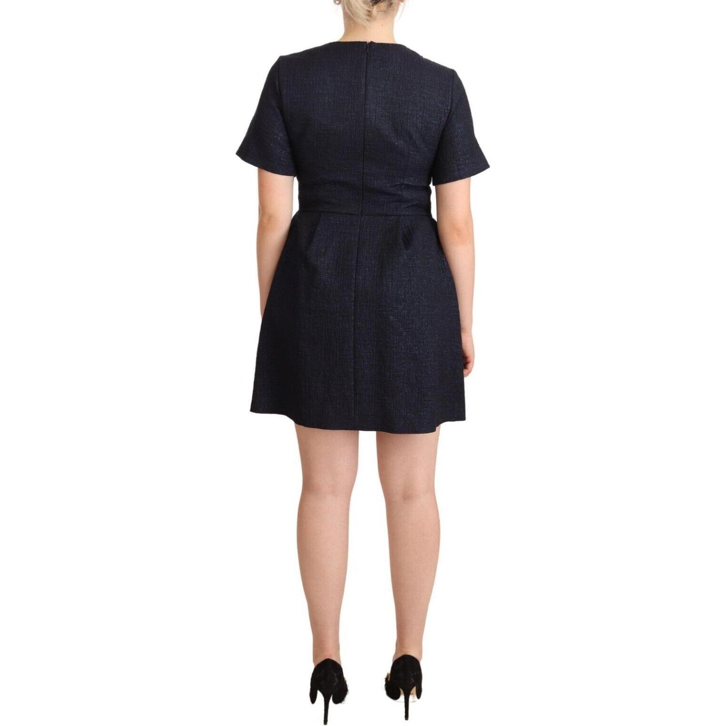 L'Autre Chose Black Embellished Short Sleeves Mini A-line Dress