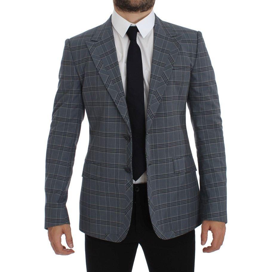 Dolce & Gabbana Blue Checkered Slim Fit Blazer Jacket