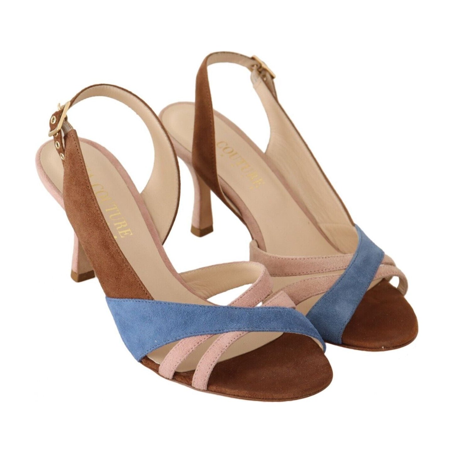GIA COUTURE Multicolor Suede Leather Slingback Heels Sandals Shoes