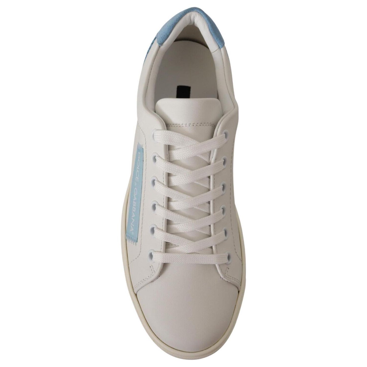 Dolce & Gabbana White Blue Leather Low Top Sneakers Shoes