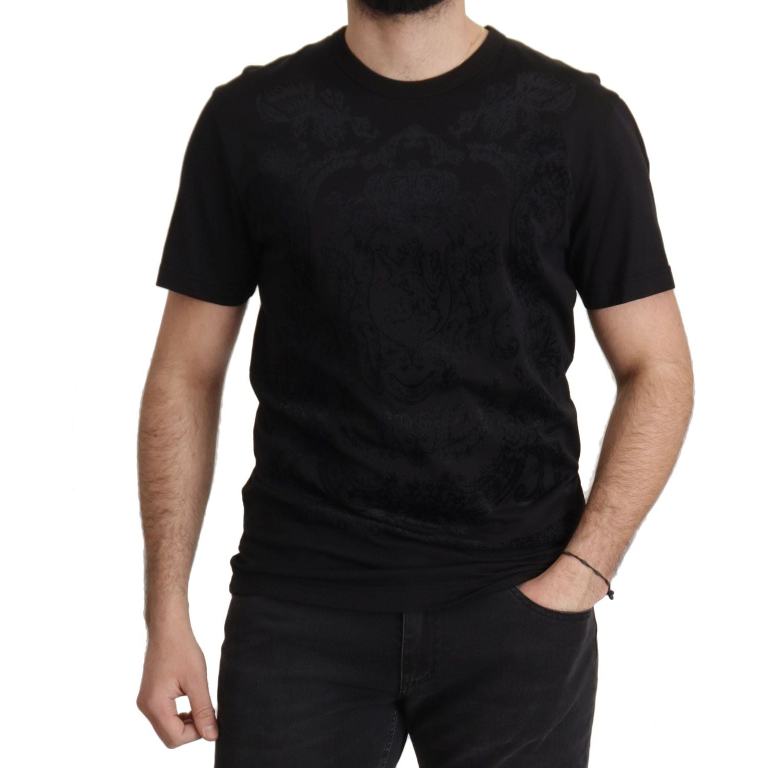 تي شيرت Dolce &amp; Gabbana الأنيق ذو الياقة المستديرة باللون الأسود