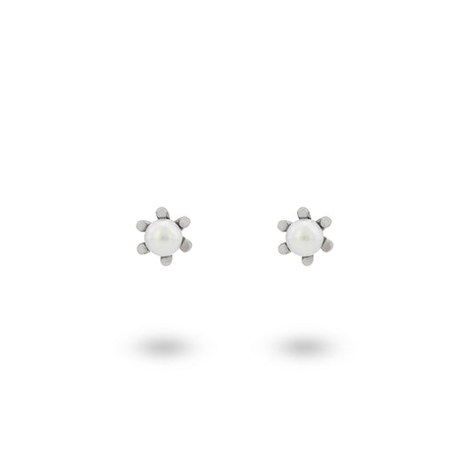 "Elegant stud earrings from 24KAE JEWELS JEWELRY Mod. 42420S with pearl center and silver design."