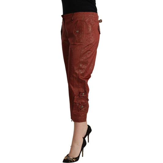 Just Cavalli Brown Lurex Mid Waist Cotton Cropped Capri Pants PAN72198 - 50