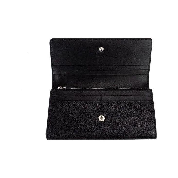 Burberry Porter Black Grained Leather Branded Logo Embossed Clutch Flap Wallet 44540
