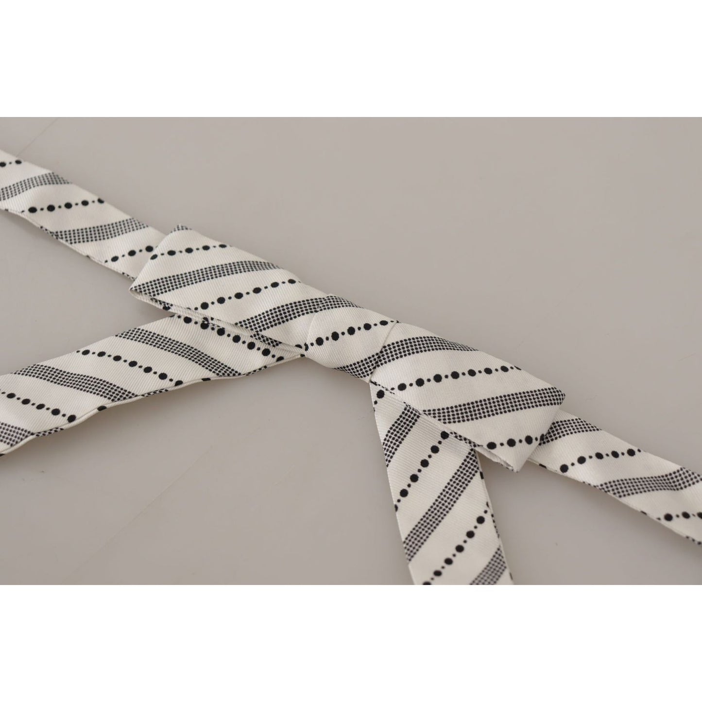 Dolce & Gabbana White Black Polka Dot 100% Silk Neck Papillon Bow Tie