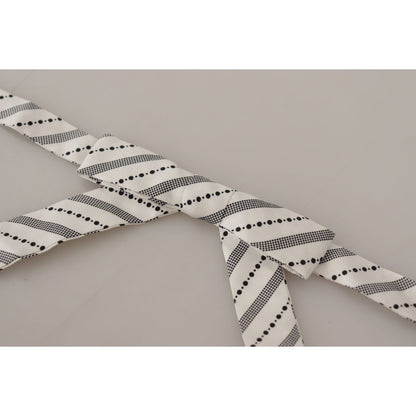 Dolce & Gabbana White Black Polka Dot 100% Silk Neck Papillon Bow Tie