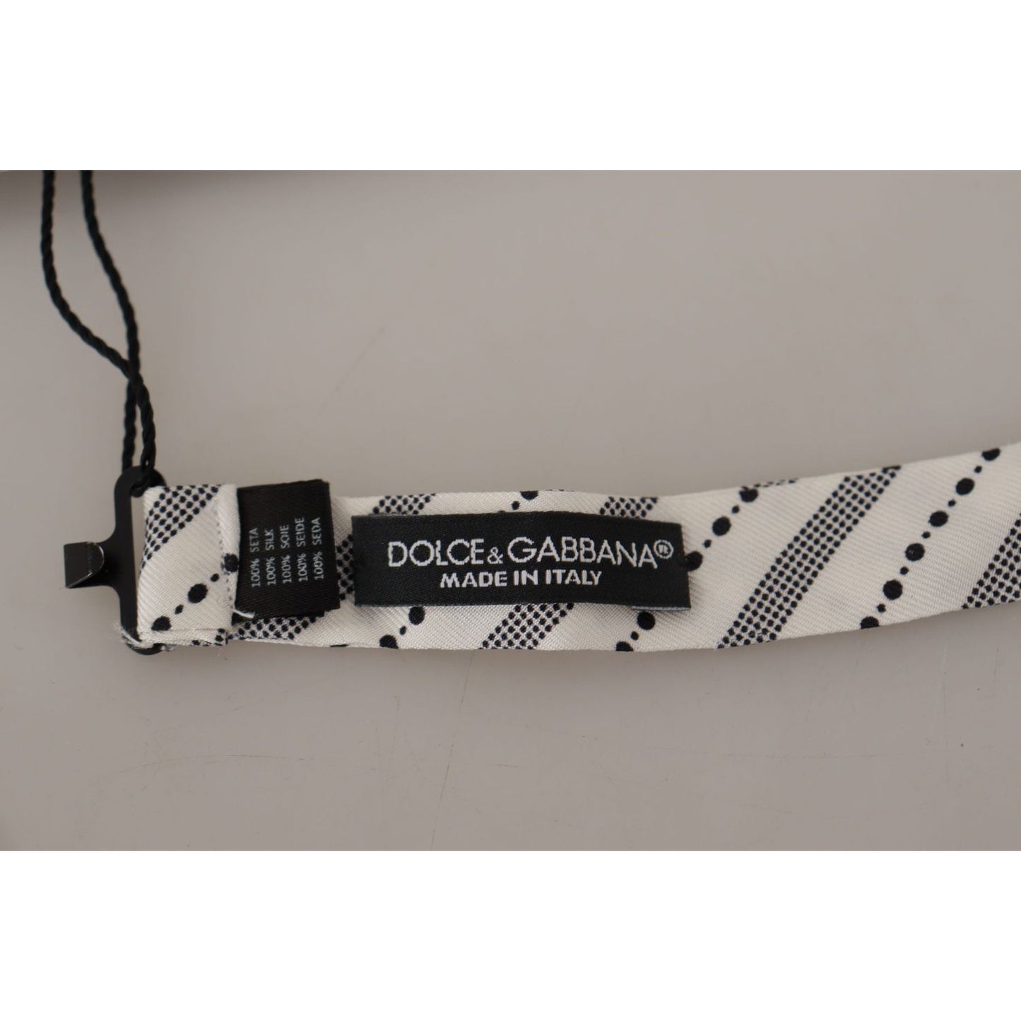 Dolce & Gabbana White Black Polka Dot 100% Silk Neck Papillon Bow Tie