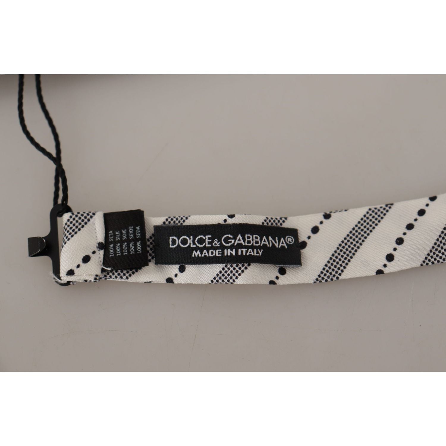 Dolce & Gabbana White Black Polka Dot 100% Silk Neck Papillon Bow Tie