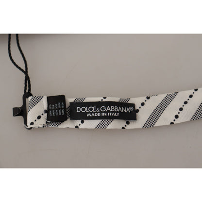 Dolce & Gabbana White Black Polka Dot 100% Silk Neck Papillon Bow Tie