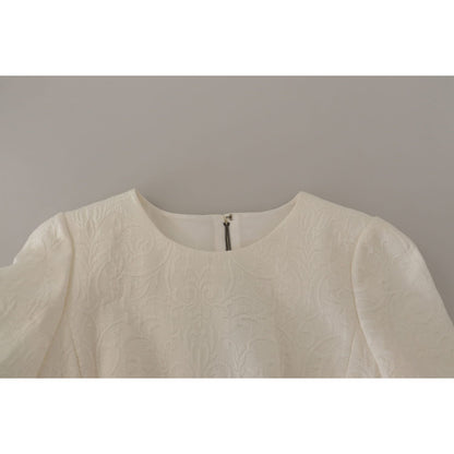 Dolce & Gabbana White Jaquard Midi Floral Sheath Brocade Dress