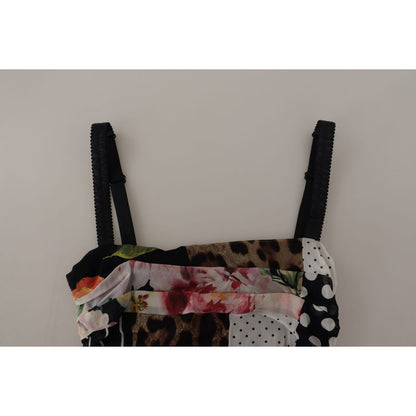 Dolce & Gabbana Multicolor Pachwork Midi Floral Silk Leopard Bodycon Dress