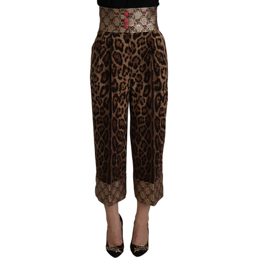 Dolce & Gabbana Brown Leopard Gold Jacquard High Waist Pants PAN73050- 36