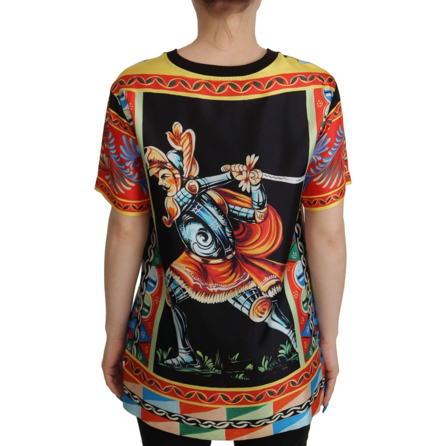 Dolce & Gabbana Multicolor Soldier Carretto Silk Top T-shirt