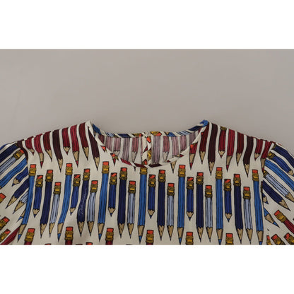 Dolce & Gabbana White Pencil Print Cotton T-shirt Blouse