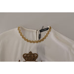 Dolce & Gabbana White Silk Gold DG Crown Crystal Blouse Top TSH7844- 36